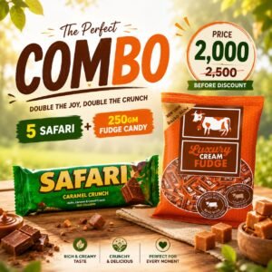 5 Safari Bars + 250gm Fudge Candy Combo Pack
