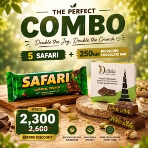 5 Safari Bars + Pistachio Chocolate Bar 250g Combo Pack